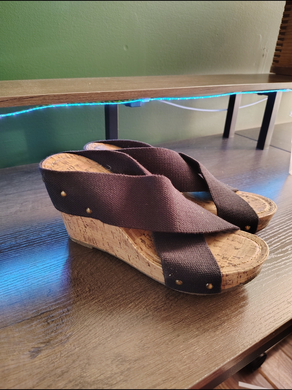 Spirit Brown Cork Wedge Sandals with Stud Accents
